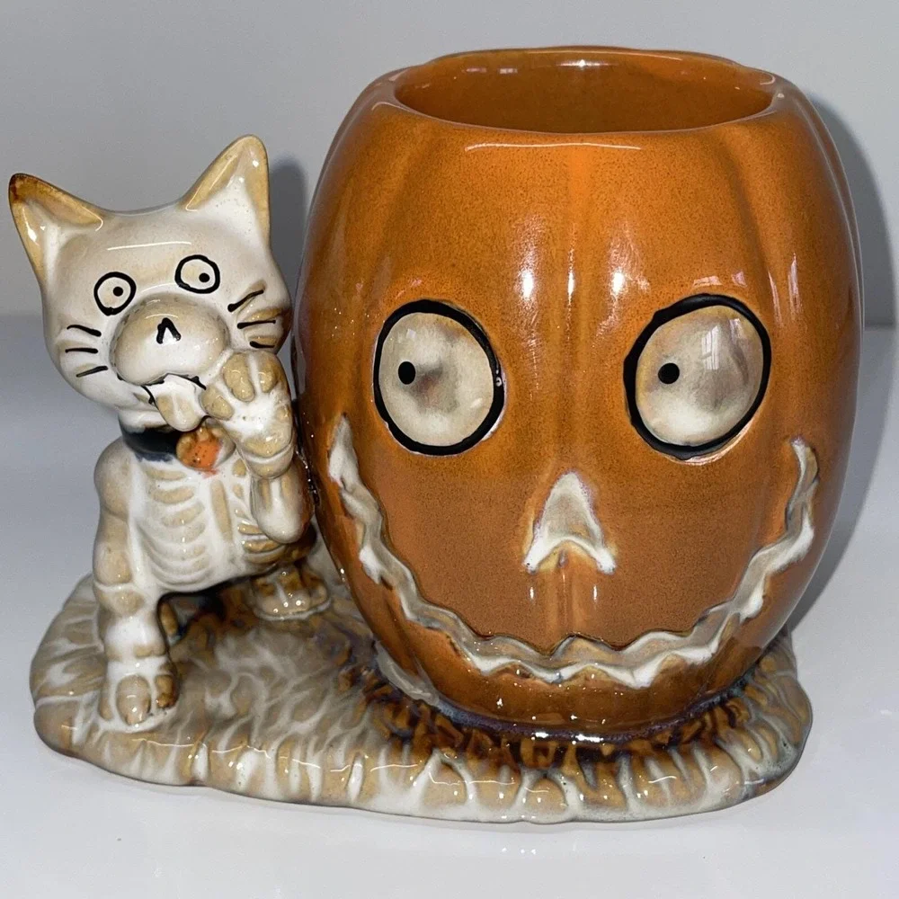 Yankee Votive Candle Holder Boney Cat Kitten Skeleton Halloween Decor Pumpkin C2